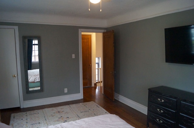 bedroom featuring dark hardwood / wood-style flooring