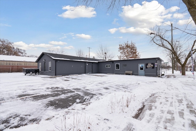 view of snow covered property