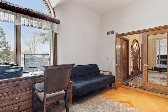 office with parquet flooring