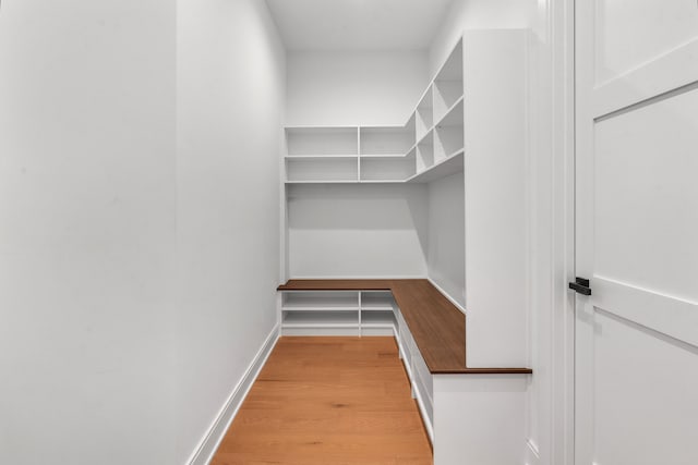 spacious closet with light hardwood / wood-style flooring