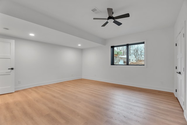 unfurnished room featuring light hardwood / wood-style flooring and ceiling fan