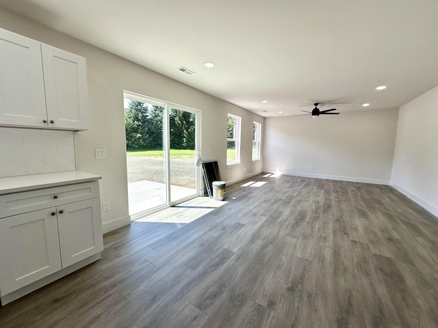 2011 Green Acres Dr, Adrian, MI 49221 - unfurnished living room featuring recessed lighting, wood finished floors, and a ceiling fan