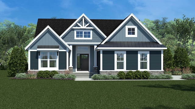 332 Arbor Ln, Saline, MI 48176 - craftsman inspired home featuring a standing seam roof, board and batten siding, a metal roof, a front yard, and a shingled roof