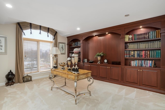 view of carpeted home office