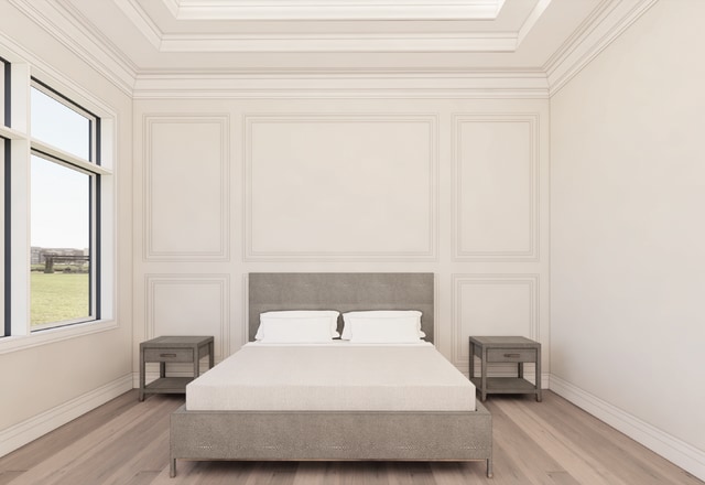 bedroom featuring crown molding and light wood-type flooring