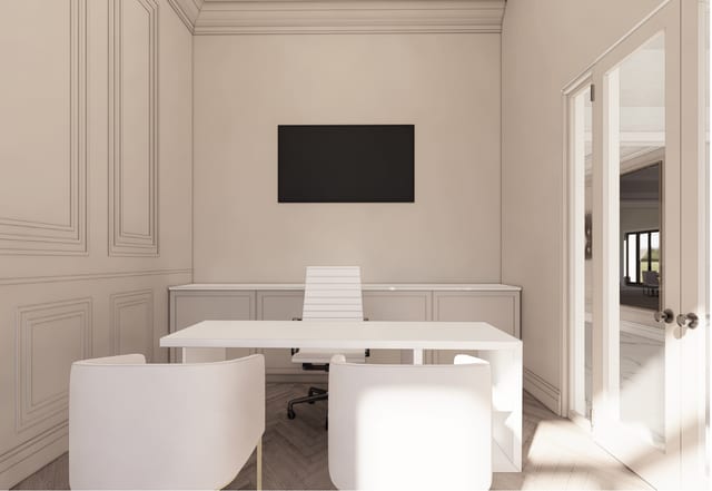 office featuring light parquet floors and ornamental molding