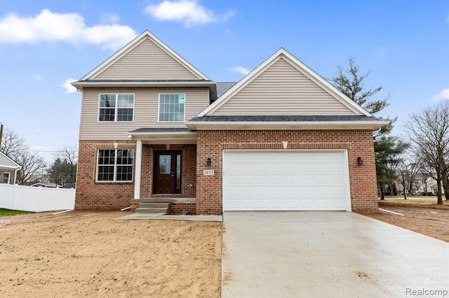 view of front property with a garage