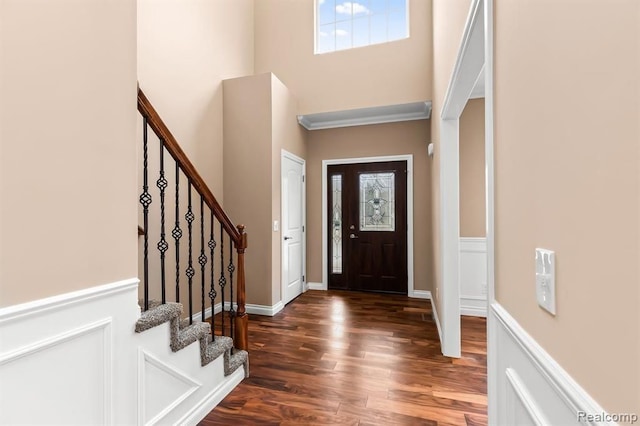 entrance foyer featuring a high ceiling and dark hardwood / wood-style floors