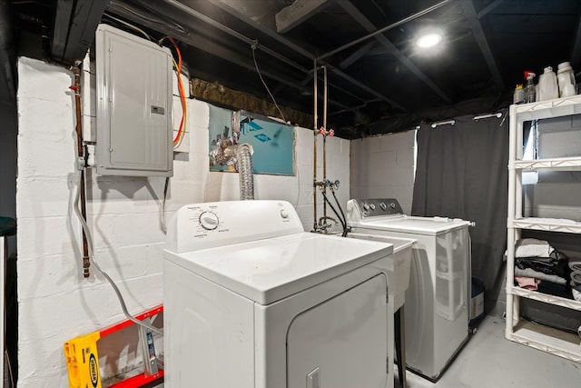 laundry area with separate washer and dryer and electric panel