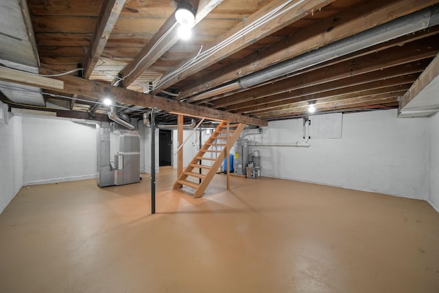 basement featuring heating unit