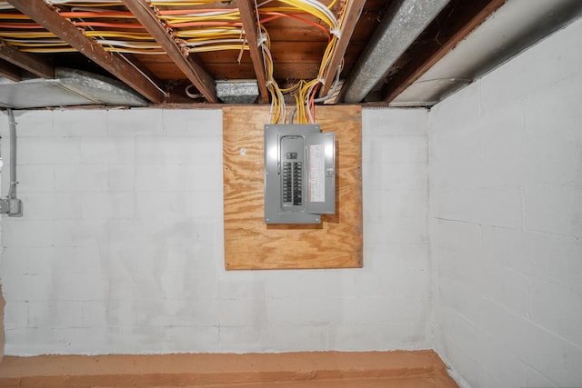 basement featuring electric panel