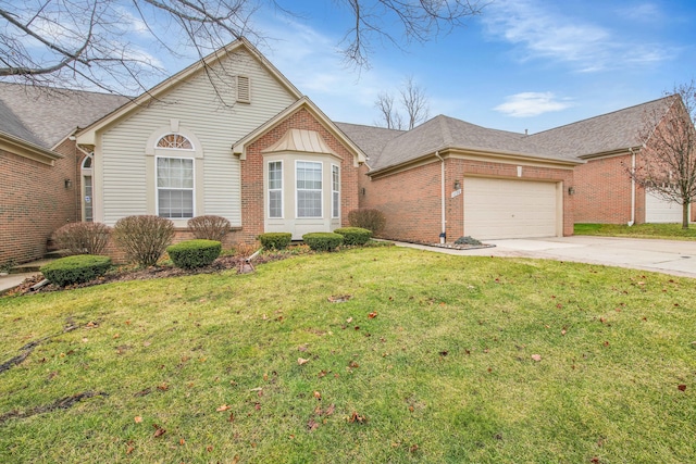 single story home featuring a garage and a front lawn