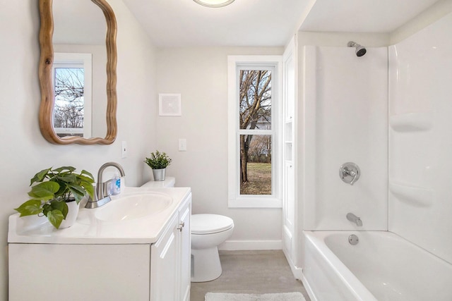 full bathroom featuring toilet, vanity, and shower / tub combination