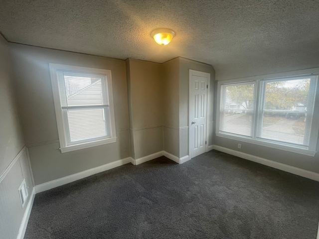 carpeted spare room featuring a textured ceiling and a wealth of natural light