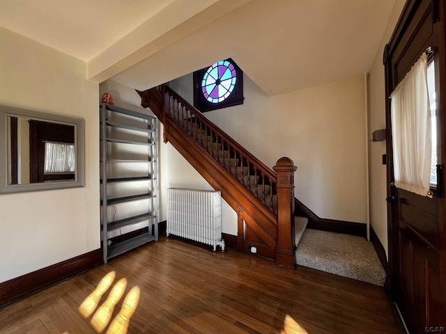 interior space featuring radiator heating unit and hardwood / wood-style flooring