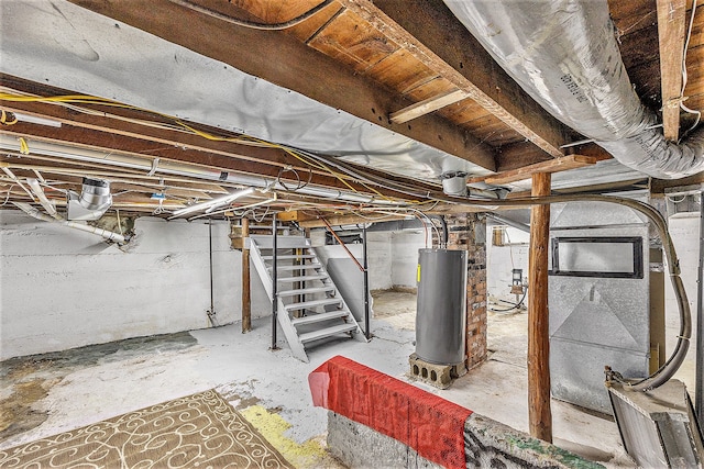 basement featuring gas water heater