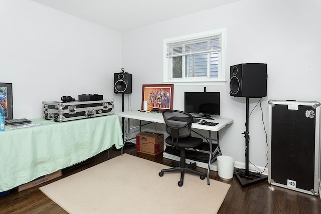 home office featuring dark wood-type flooring