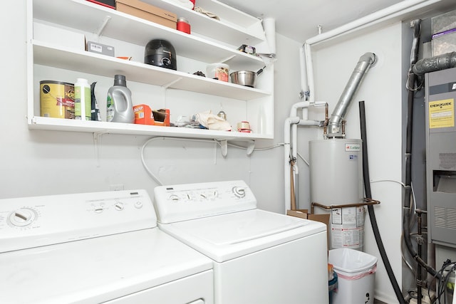 laundry area featuring gas water heater and washer and clothes dryer