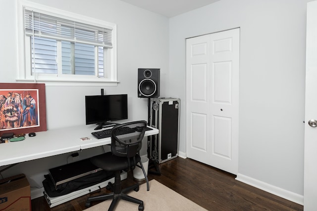 office space featuring dark hardwood / wood-style flooring