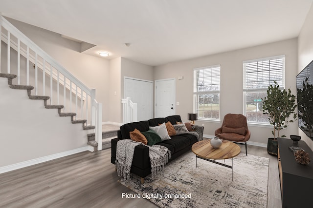 living room with hardwood / wood-style floors