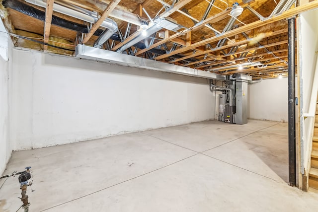 basement featuring heating unit