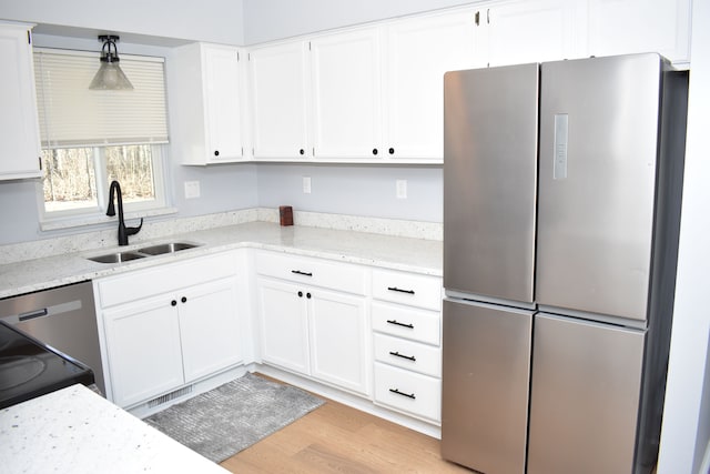 kitchen featuring white cabinetry, sink, and appliances with stainless steel finishes