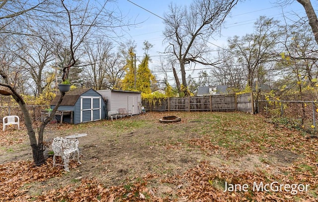 view of yard with a storage unit