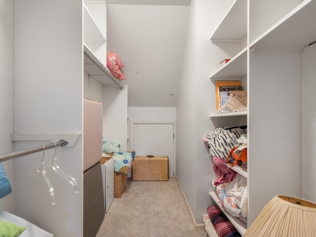 spacious closet featuring light carpet