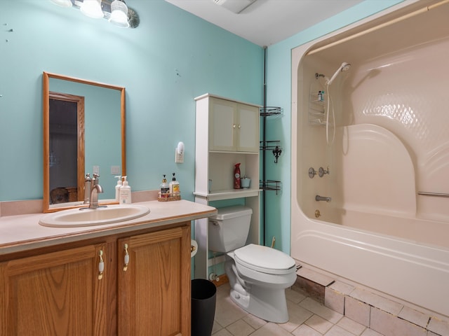 full bathroom featuring tile patterned flooring, vanity, toilet, and shower / tub combination