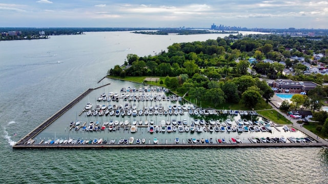 bird's eye view featuring a water view