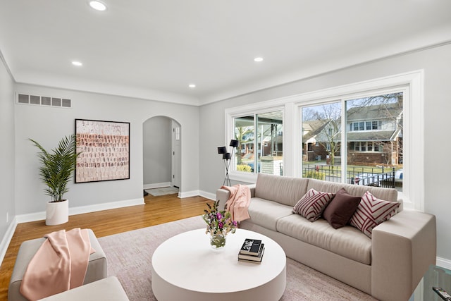 living room with light wood-type flooring