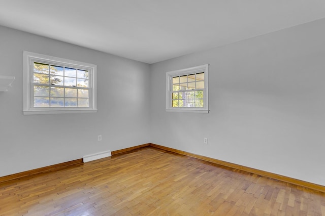 unfurnished room with light hardwood / wood-style flooring