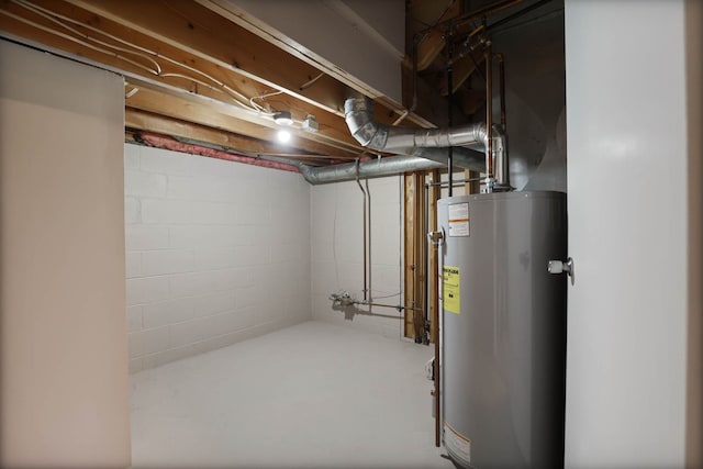 basement featuring gas water heater