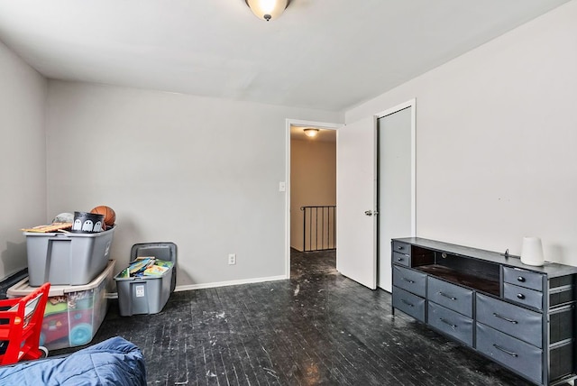 interior space with dark wood-type flooring