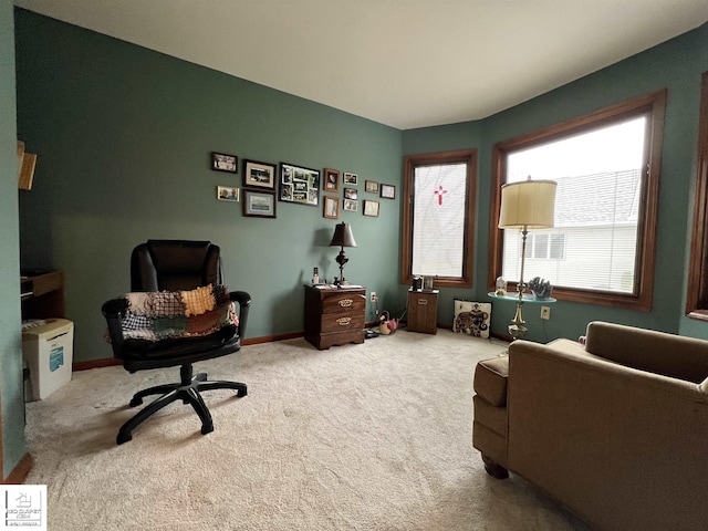 view of carpeted home office