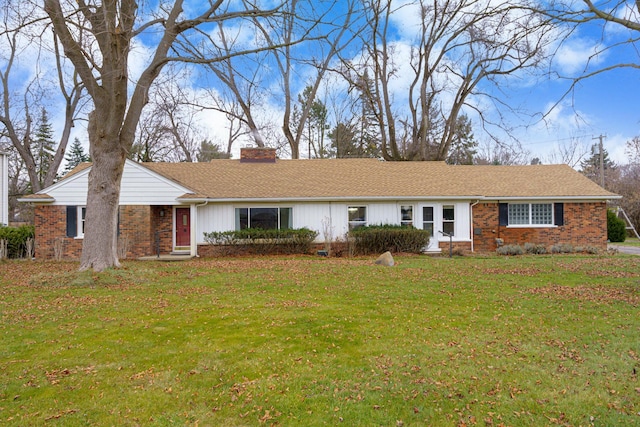 32620 Inkster Rd, Franklin, MI 48025 - ranch-style house with brick siding, a front lawn, and a chimney