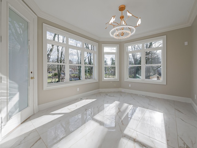 sunroom with a notable chandelier