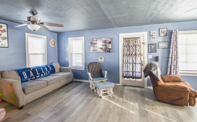 118 S Railroad St, Allen, MI 49227 - living room featuring hardwood / wood-style flooring and ceiling fan