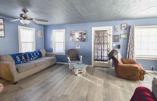 118 S Railroad St, Allen, MI 49227 - living room featuring ceiling fan and wood-type flooring