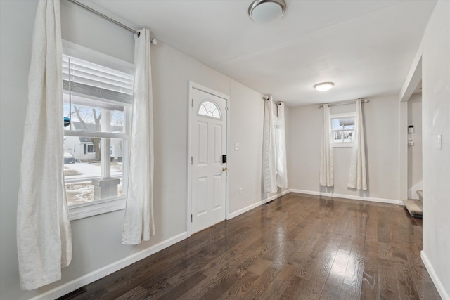 foyer with dark hardwood / wood-style flooring and a wealth of natural light