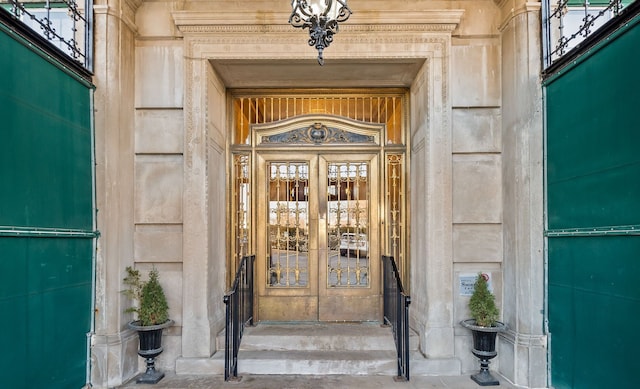 view of exterior entry with french doors