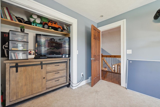 kitchen with light carpet