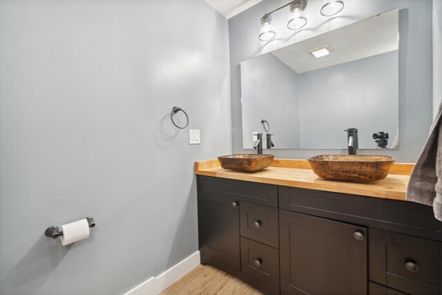 210 E Mcneil St, Corunna, MI 48817 - bathroom featuring baseboards, wood finished floors, and double vanity