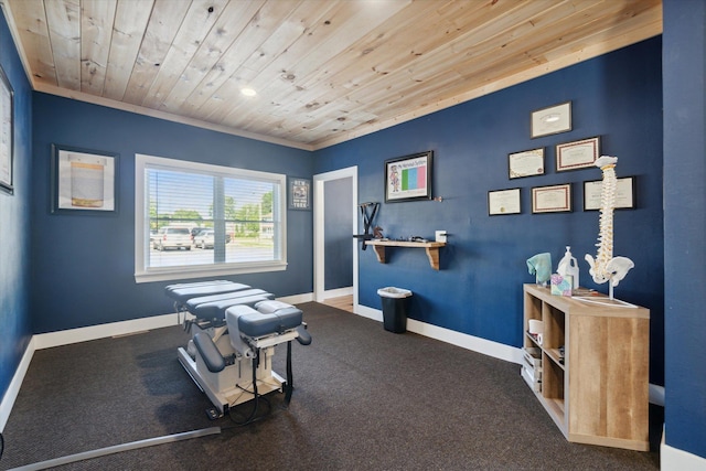 misc room with wood ceiling and ornamental molding