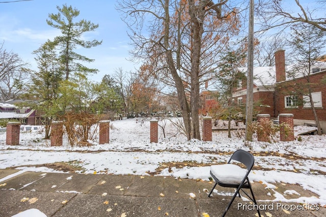 view of yard covered in snow