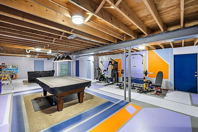 game room featuring billiards and concrete floors