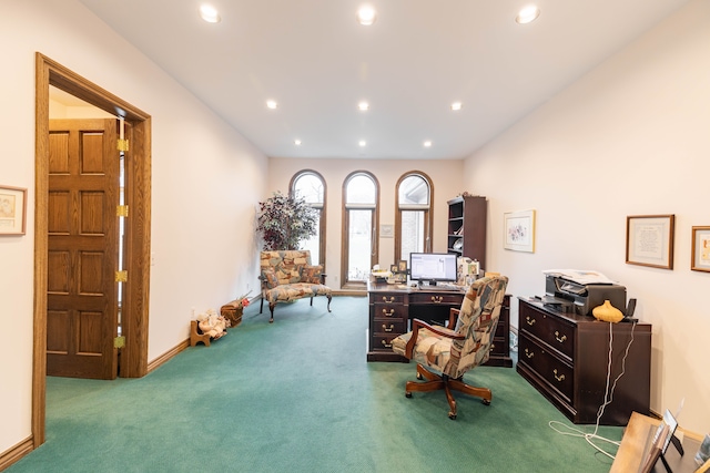 view of carpeted home office