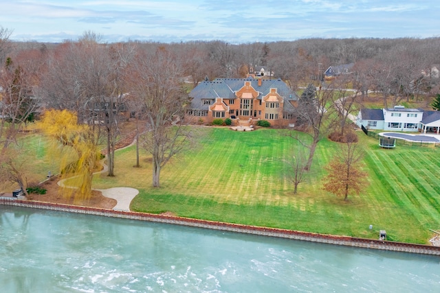 aerial view with a water view