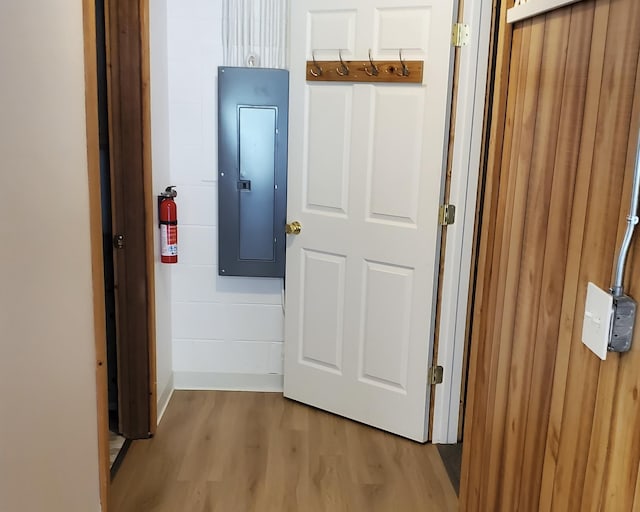 2639 S 3rd St, Niles, MI 49120 - hall with electric panel and light hardwood / wood-style floors