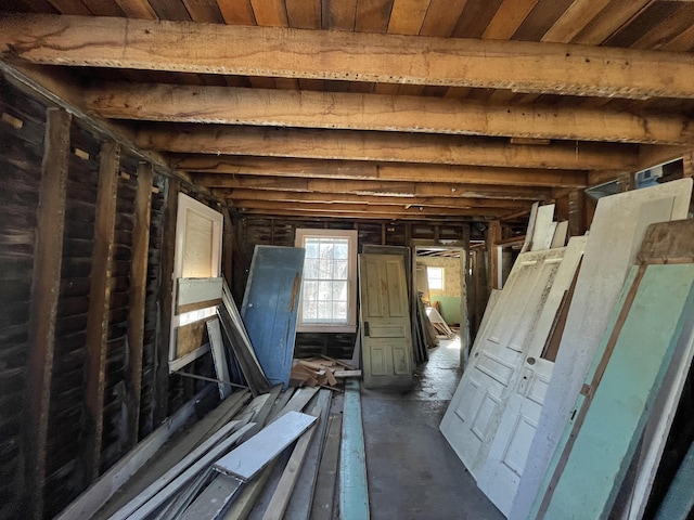 view of unfinished attic